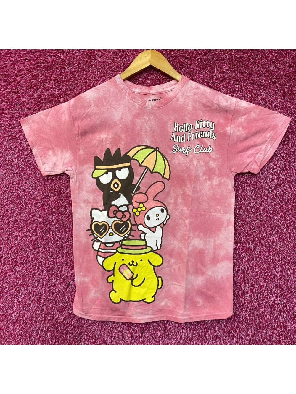 Sanrio Hello Kitty And Friends Surf Club Pink Tie Dye T-Shirt Large